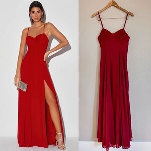 Cause for Commotion Red Pleated Bustier Maxi Dress